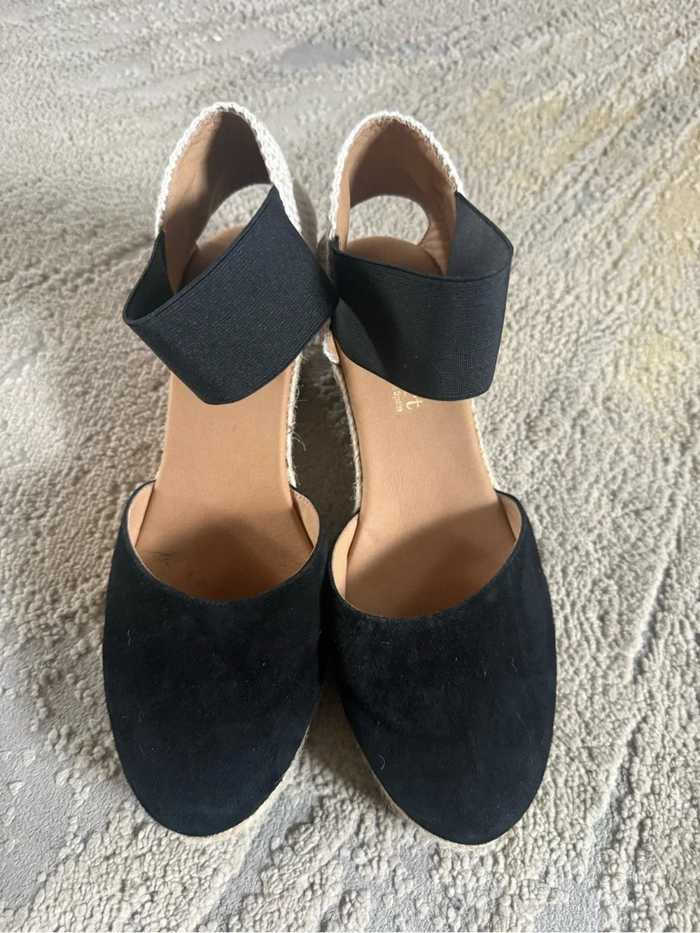 Paseart Spain Black Suede Espadrille Wedge closed toe stretchy strap 41 / 8